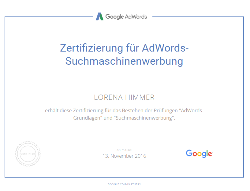 Google AdWords Zertifikat
